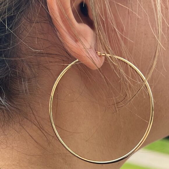 14k Real Gold Big Hoop Earrings | 2 mm thickness | 65 mm Diameter | Fine Jewelry - Picture 6 of 6